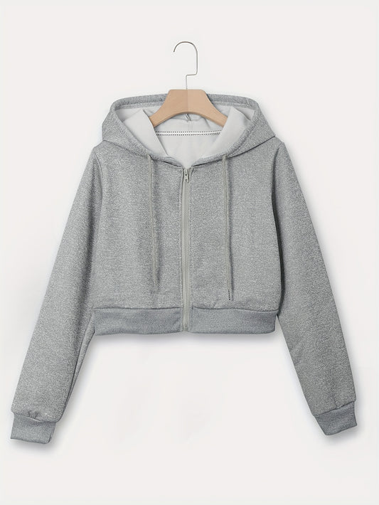 Zip Up Cropped Drawstring Hoodie