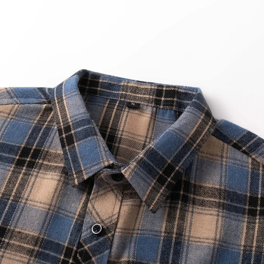 Mens Oversized Autumn Plaid Flannel Long Sleeve
