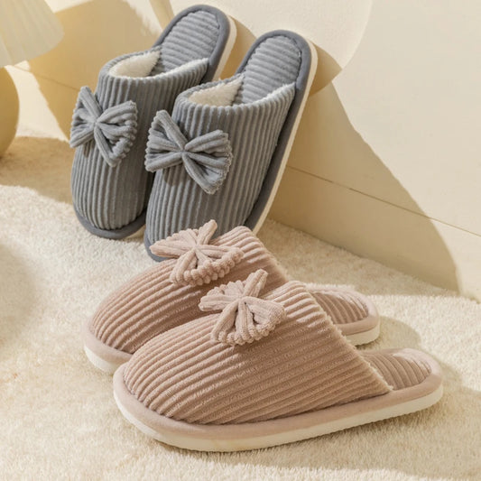 Womens Plush Bow Slippers