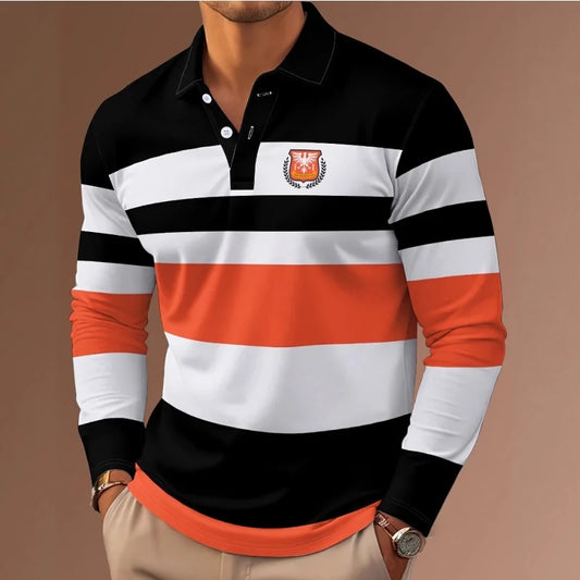 Classic Striped Long Sleeve Polo Shirt