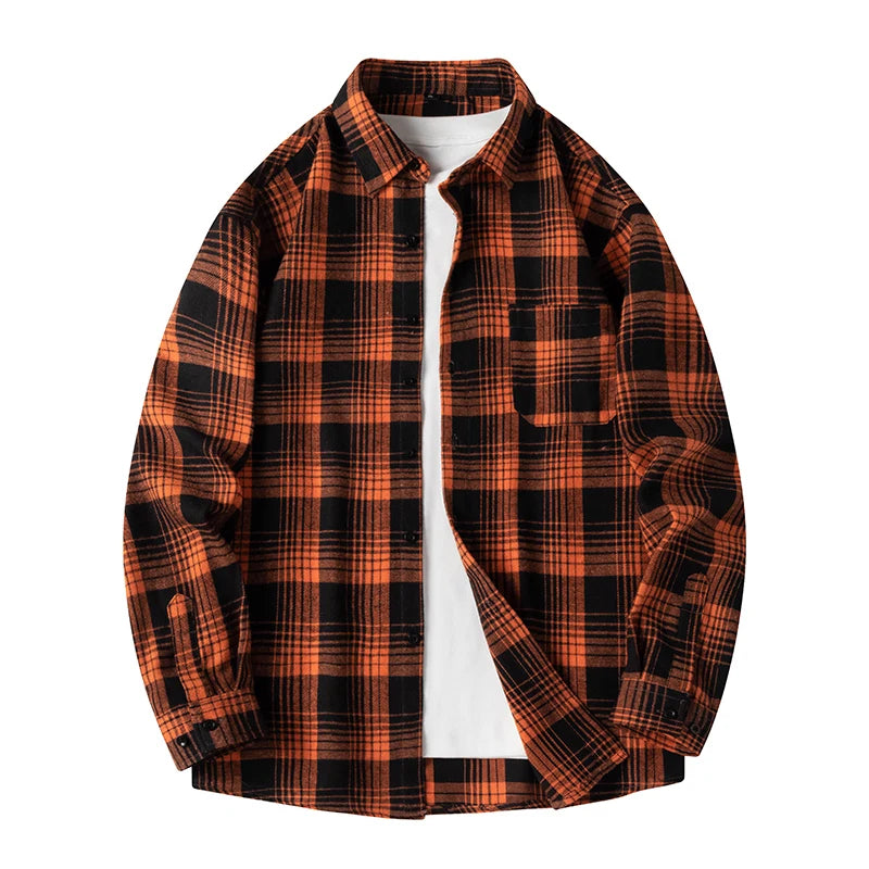 Mens Oversized Autumn Plaid Flannel Long Sleeve
