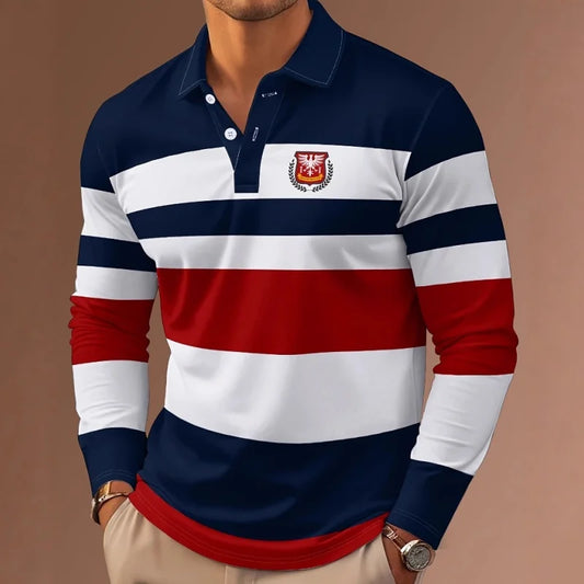 Classic Striped Long Sleeve Polo Shirt