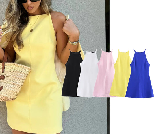 Straight Mini Dress Halter Sleeveless Casual Party Dress