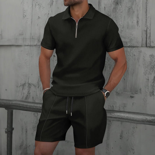 Mens Summer two-piece outdoor leisure solid color set
