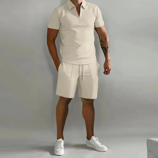 Mens Summer Fitness Short Sleeve Shirt And Shorts Suit