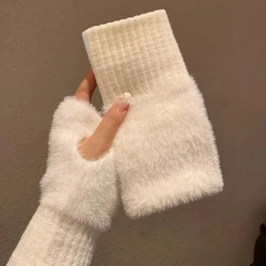 Soft Plush Half Finger Gloves