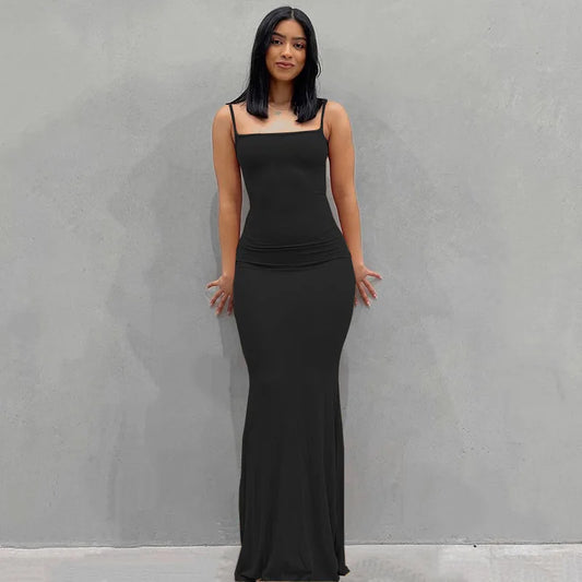 Casual Dress solid color sexy slim high step slip dress