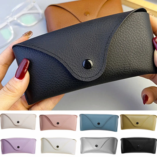Durable Leather Eye Glasses Sunglasses Hard Case Solid Color Pouch Bag