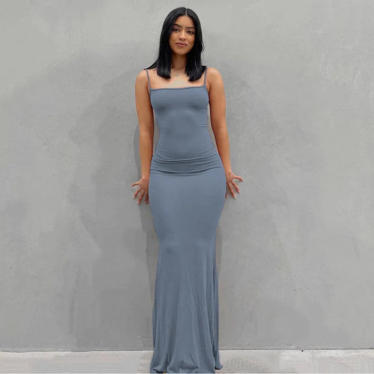 Casual Dress solid color sexy slim high step slip dress