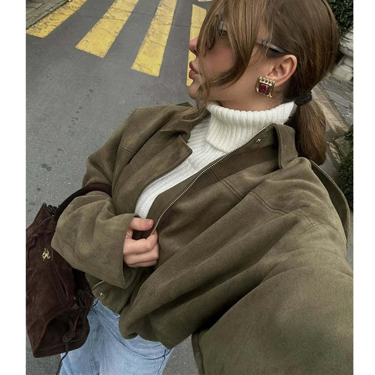 Oversized Suede Bomber Jacket