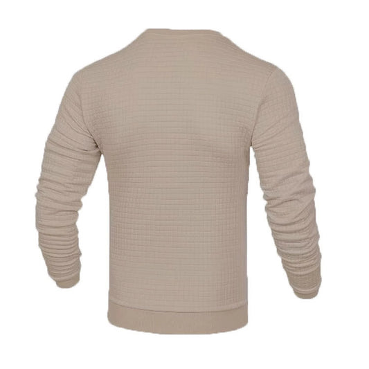 Waffle texture round neck jacquard check sweater