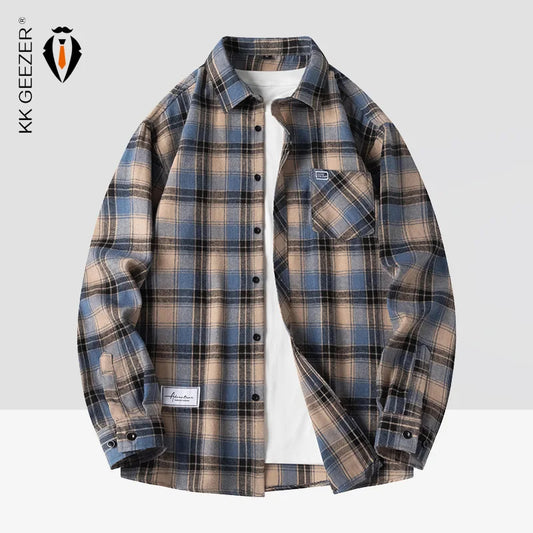 Mens Oversized Autumn Plaid Flannel Long Sleeve